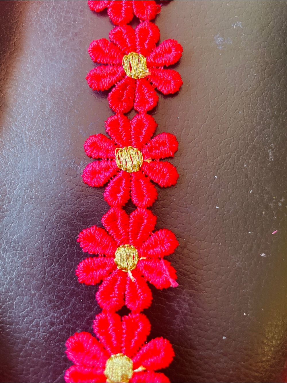 2 yards Red Daisy Trim with Gold Centers lace